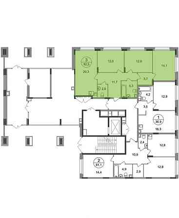 3-комн. квартира, 82 м2, 1/17 эт. Москва