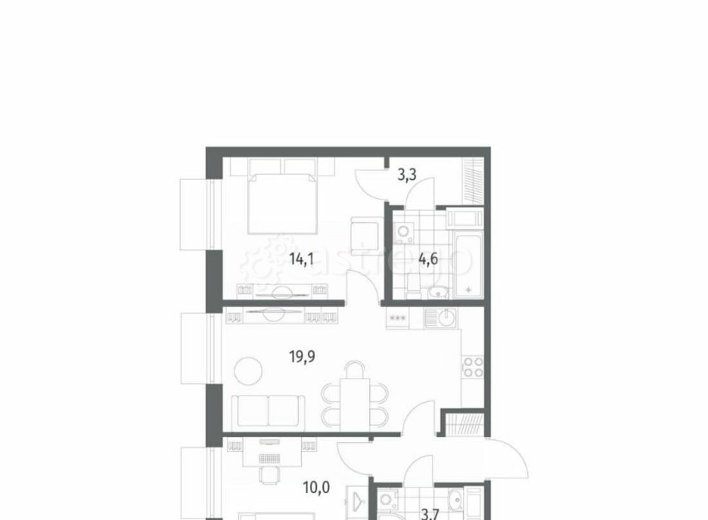2-комн. квартира, 59.3 м2, 8/12 эт. Санкт-Петербург - изображение 2