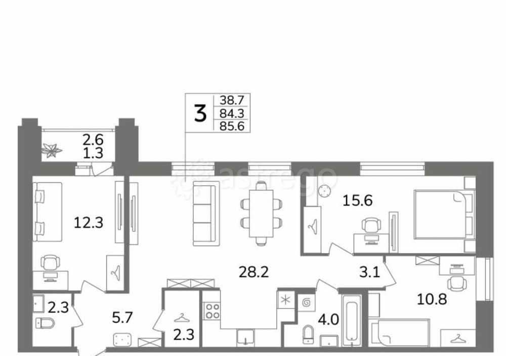 3-комн. квартира, 85.6 м2, 3/13 эт. Санкт-Петербург - изображение 7