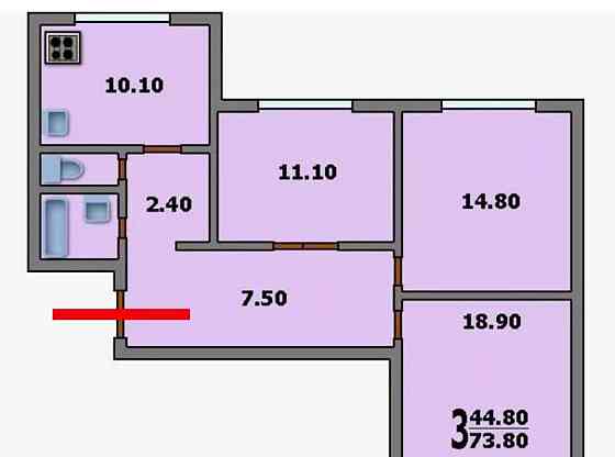 3-комн. квартира, 75 м2, 8/14 эт. Королев