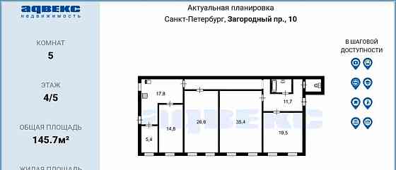 5-комн. квартира, 145.7 м2, 4/5 эт. Санкт-Петербург