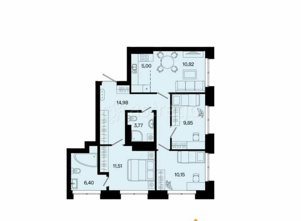 4-комн. квартира, 72.48 м2, 14/20 эт. Уфа - изображение 1