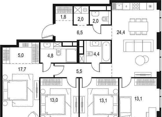 4-комн. квартира, 113.3 м2, 18/20 эт. Москва