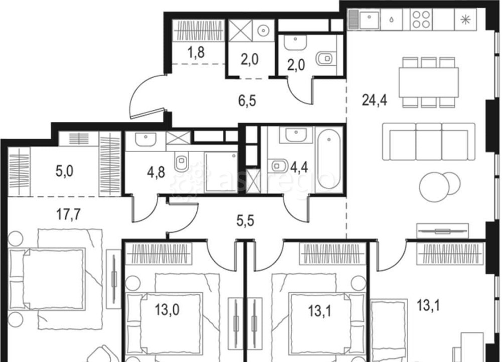 4-комн. квартира, 113.3 м2, 18/20 эт. Москва - изображение 1