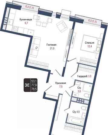 3-комн. квартира, 77.9 м2, 3/8 эт. Королев