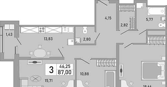 3-комн. квартира, 87 м2, 24/24 эт. Уфа