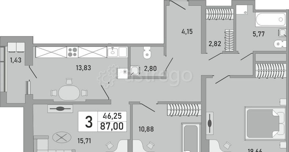 3-комн. квартира, 87 м2, 24/24 эт. Уфа - изображение 1