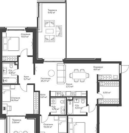 4-комн. квартира, 118.66 м2, 2/15 эт. Москва