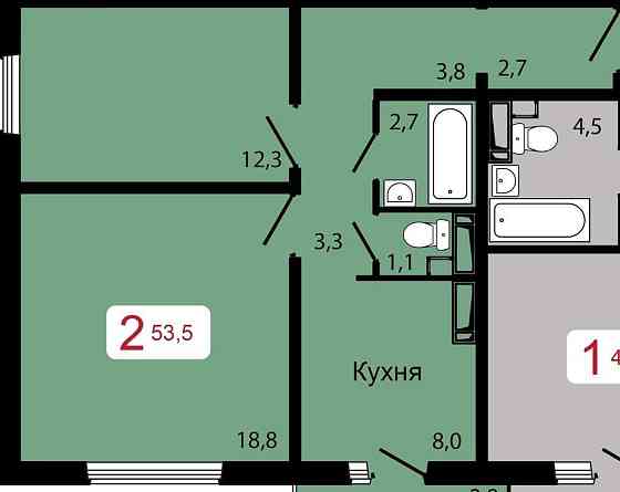 2-комн. квартира, 53.5 м2, 11/17 эт. Красноярск