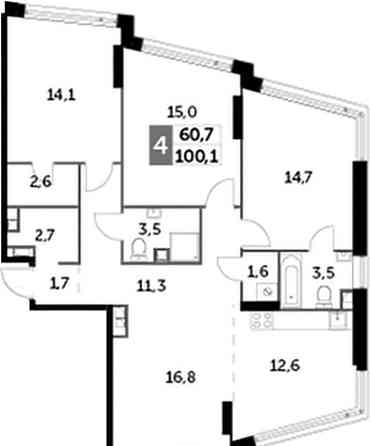 4-комн. квартира, 100.1 м2, 10/29 эт. Москва