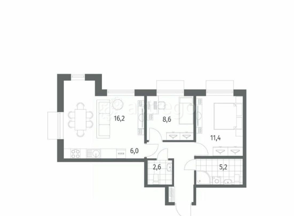 3-комн. квартира, 57.4 м2, 2/12 эт. Санкт-Петербург - изображение 7