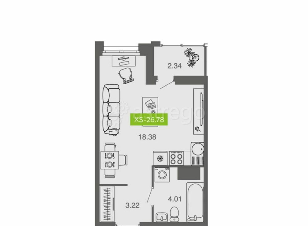 Студия, 26.78 м2, 15/16 эт. Архангельск - изображение 2