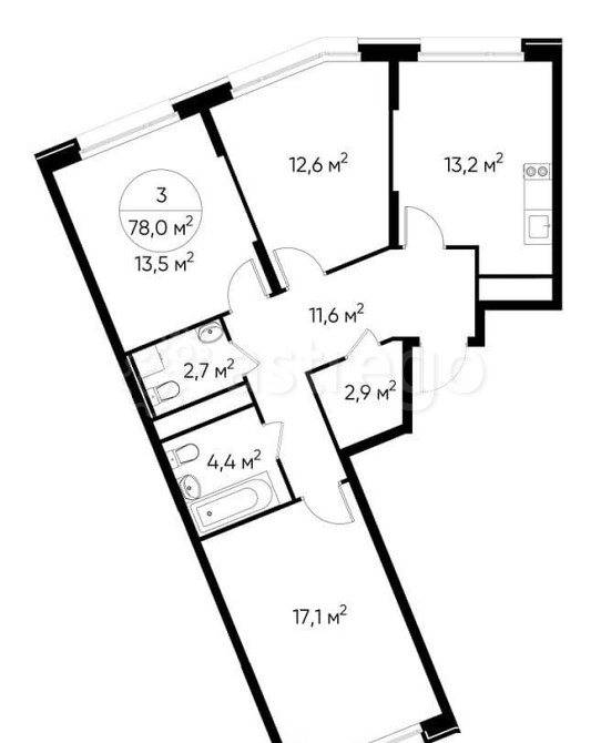 3-комн. квартира, 78 м2, 4/17 эт. Москва - изображение 1