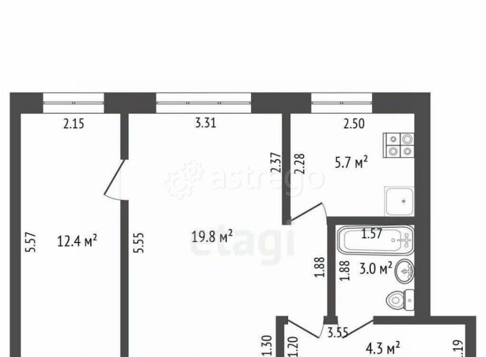 2-комн. квартира, 45.2 м2, 1/5 эт. Стерлитамак - изображение 3