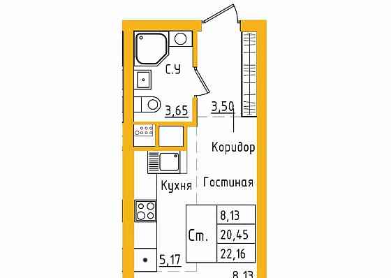 1-комн. квартира, 22.15 м2, 26/27 эт. Уфа