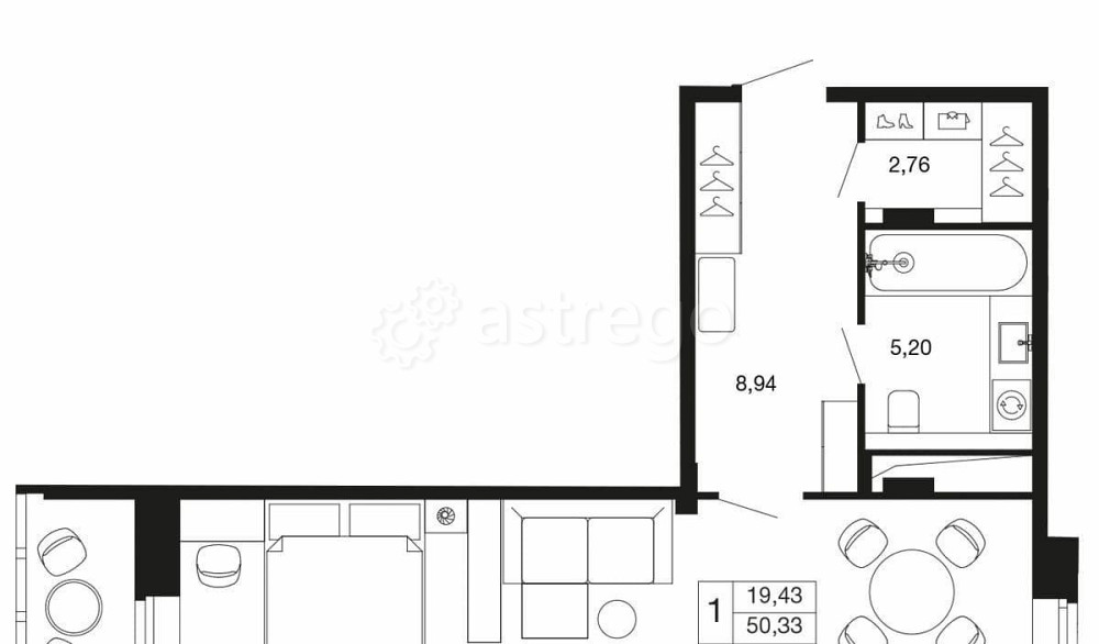 Студия, 50.33 м2, 3/9 эт. Апрелевка - изображение 1