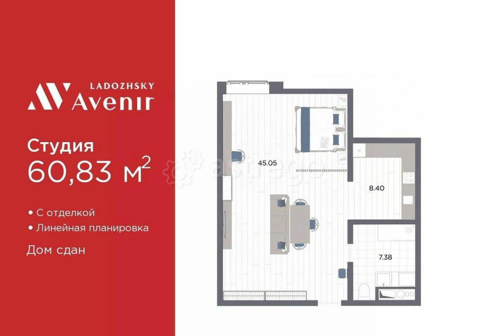 1-комн. апарт-ы, 60.83 м2, 5/14 эт. Санкт-Петербург - изображение 7