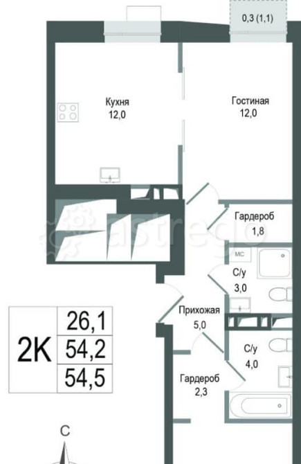2-комн. квартира, 54.2 м2, 6/8 эт. Королев - изображение 1