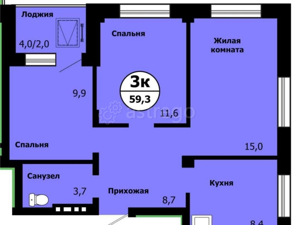 3-комн. квартира, 59.3 м2, 10/19 эт. Красноярск - изображение 1
