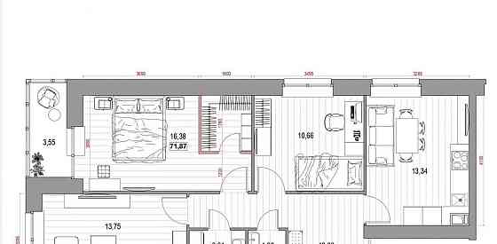 3-комн. квартира, 71.87 м2, 2/12 эт. Мирный
