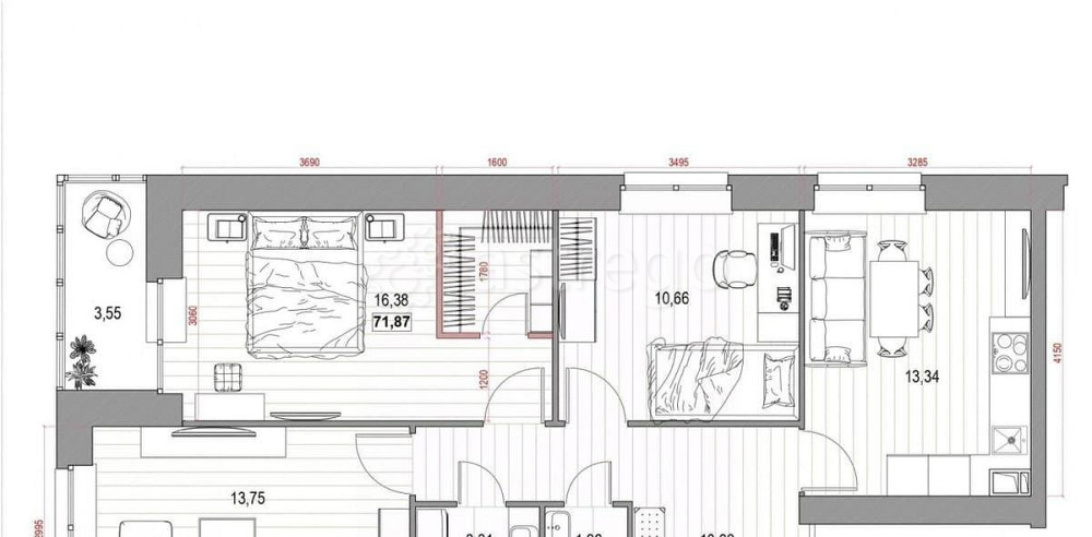 3-комн. квартира, 71.87 м2, 2/12 эт. Мирный - изображение 1