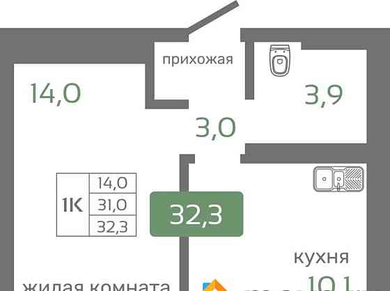 1-комн. квартира, 32.3 м2, 17/19 эт. Красноярск