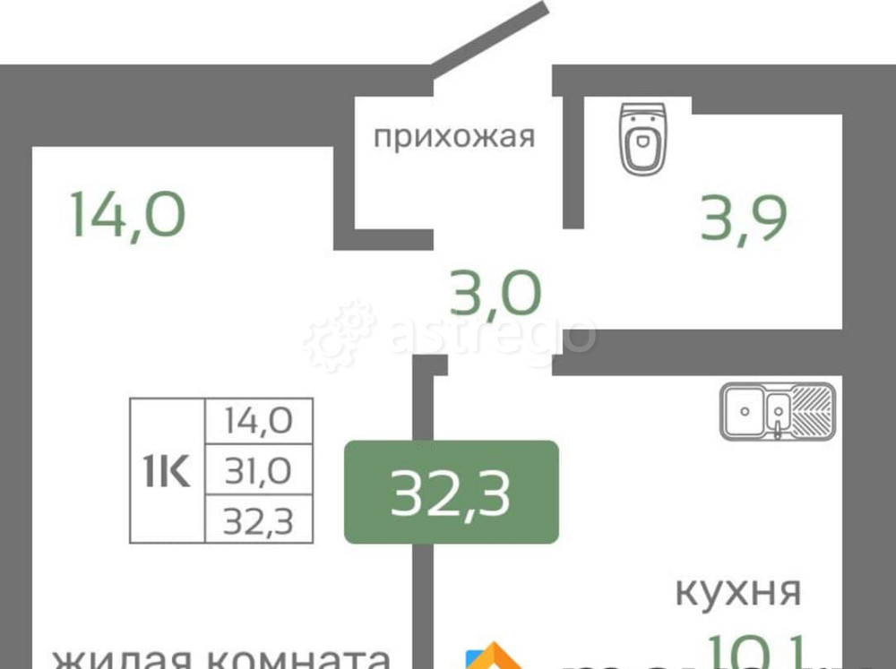 1-комн. квартира, 32.3 м2, 17/19 эт. Красноярск - изображение 1