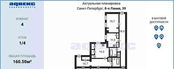 4-комн. квартира, 160.5 м2, 1/4 эт. Санкт-Петербург