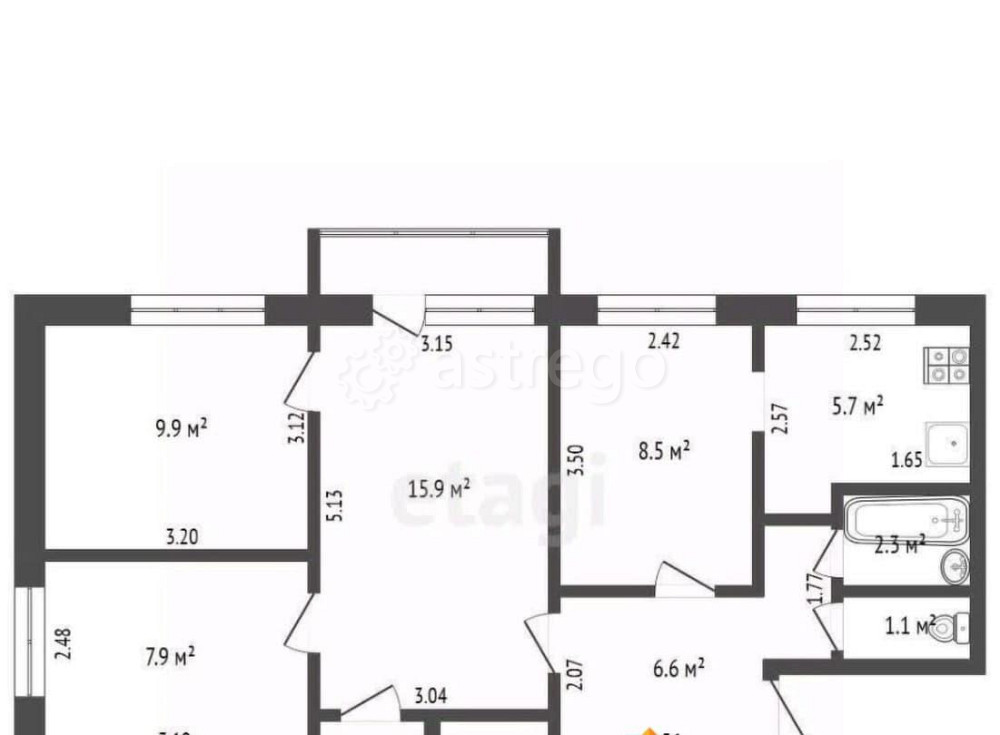 4-комн. квартира, 59.4 м2, 5/5 эт. Котлас - изображение 6