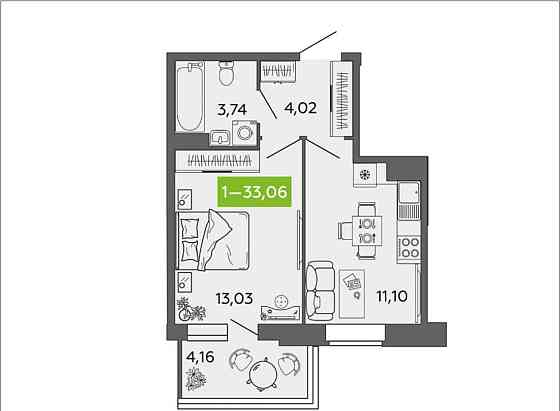 1-комн. квартира, 33.06 м2, 9/9 эт. Северодвинск