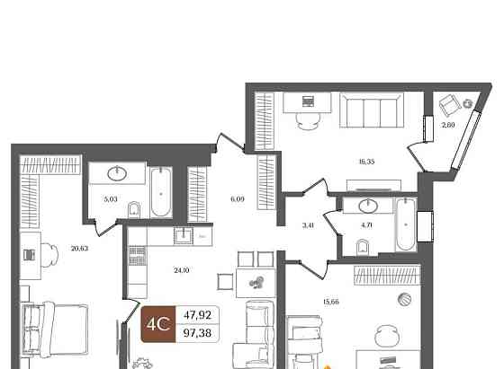 4-комн. квартира, 97.38 м2, 5/21 эт. Уфа
