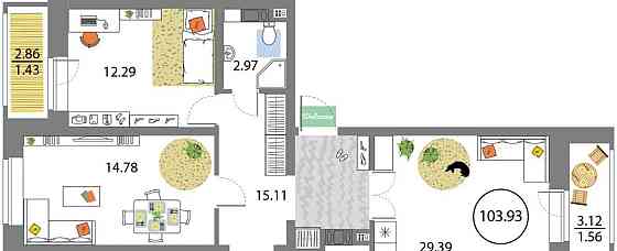 3-комн. квартира, 103.93 м2, 9/12 эт. Санкт-Петербург