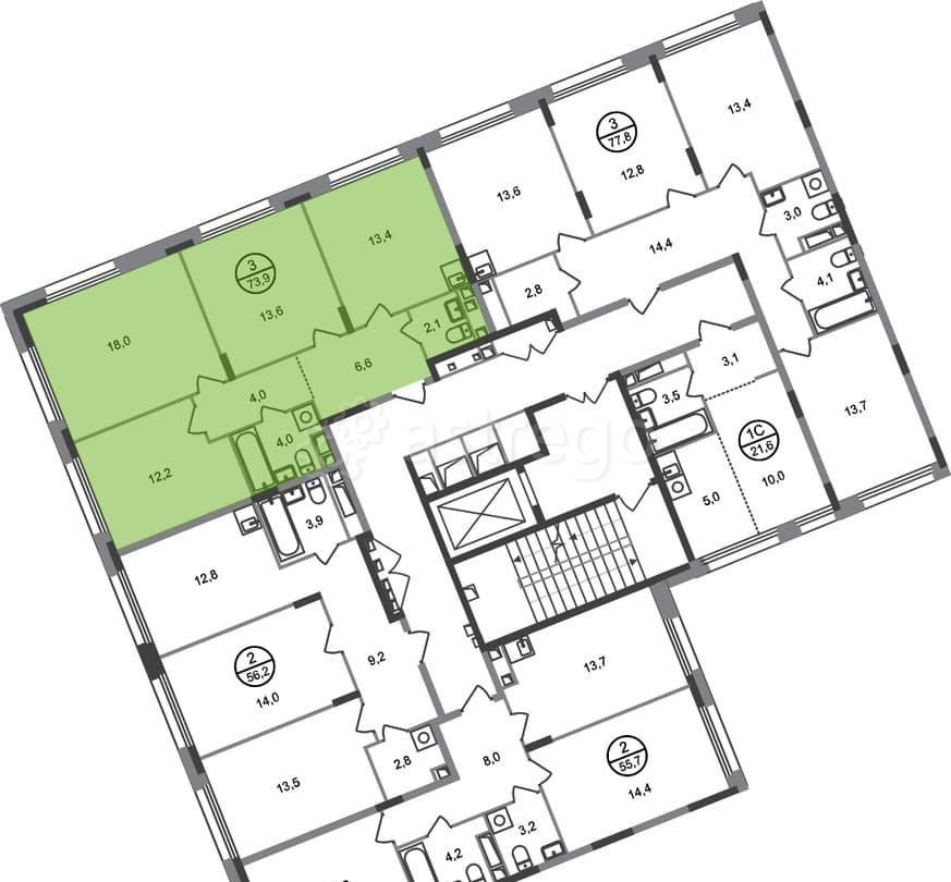 3-комн. квартира, 73 м2, 4/17 эт. Москва - изображение 4