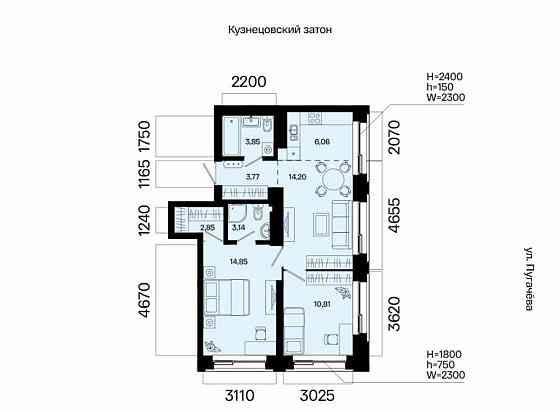 3-комн. квартира, 59.53 м2, 14/31 эт. Уфа