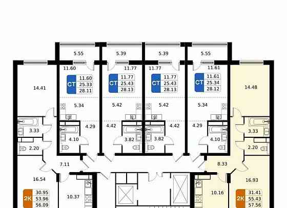 2-комн. квартира, 57.56 м2, 5/17 эт. Домодедово
