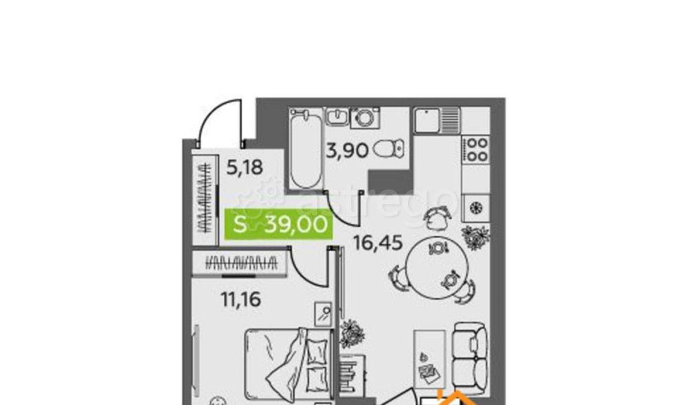 1-комн. квартира, 39 м2, 9/9 эт. Северодвинск - изображение 1