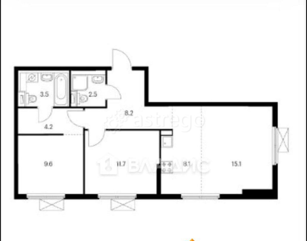 2-комн. квартира, 63 м2, 15/17 эт. Москва - изображение 7