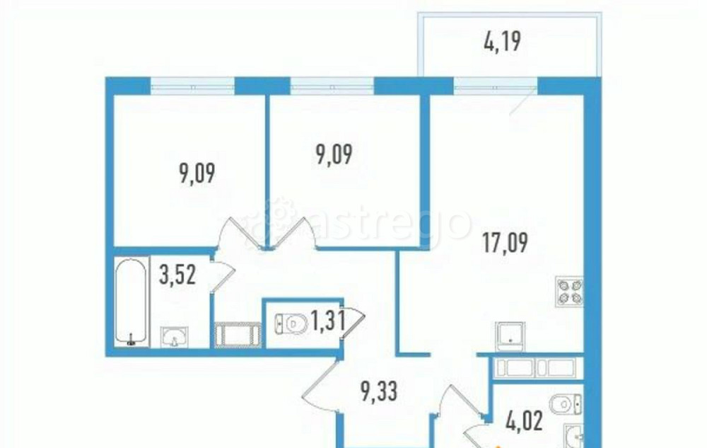 3-комн. квартира, 66.73 м2, 4/12 эт. Санкт-Петербург - изображение 2