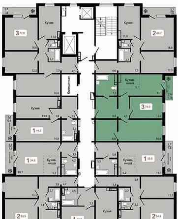 3-комн. квартира, 74 м2, 15/17 эт. Красноярск