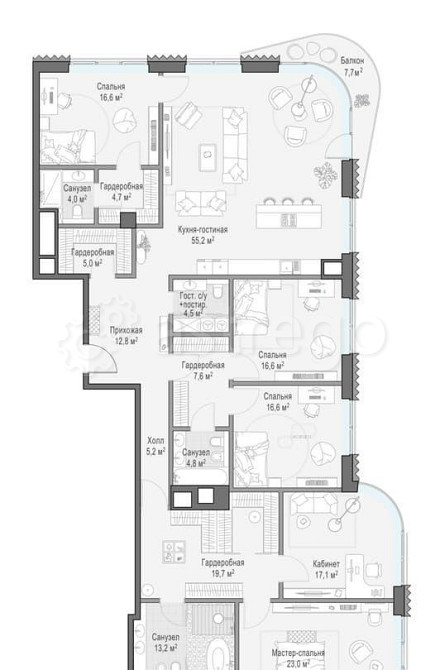 5-комн. квартира, 227 м2, 8/14 эт. Москва - изображение 2