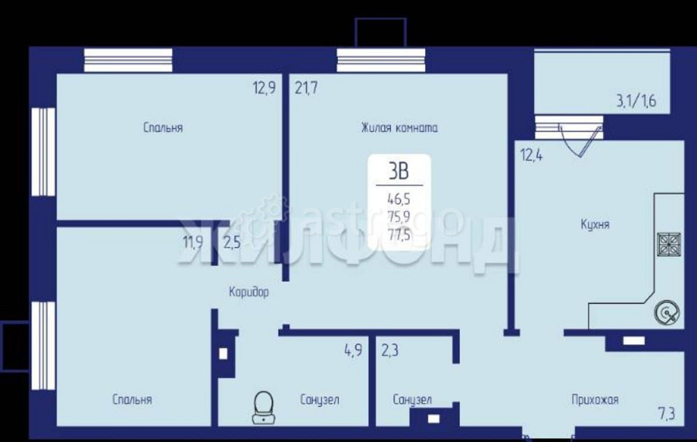 3-комн. квартира, 77 м2, 9/9 эт. Красноярск - изображение 2