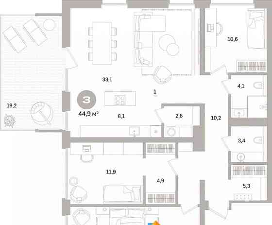 3-комн. квартира, 144.9 м2, 2/10 эт. Санкт-Петербург