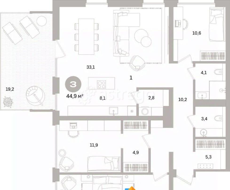 3-комн. квартира, 144.9 м2, 2/10 эт. Санкт-Петербург - изображение 4