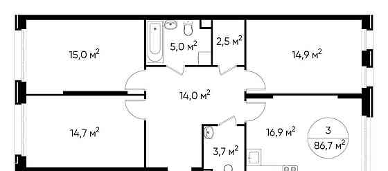 3-комн. квартира, 86 м2, 2/17 эт. Москва