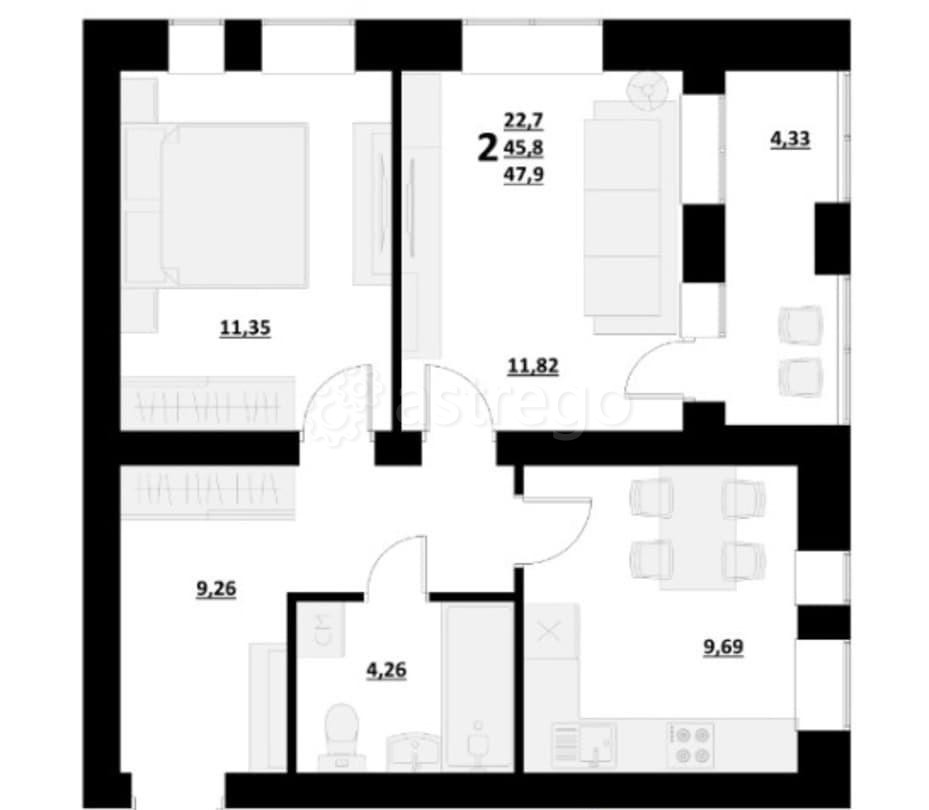 2-комн. квартира, 47.9 м2, 2/4 эт. Стрелецкое - изображение 10