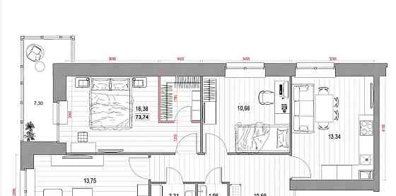 3-комн. квартира, 73.74 м2, 6/12 эт. Мирный