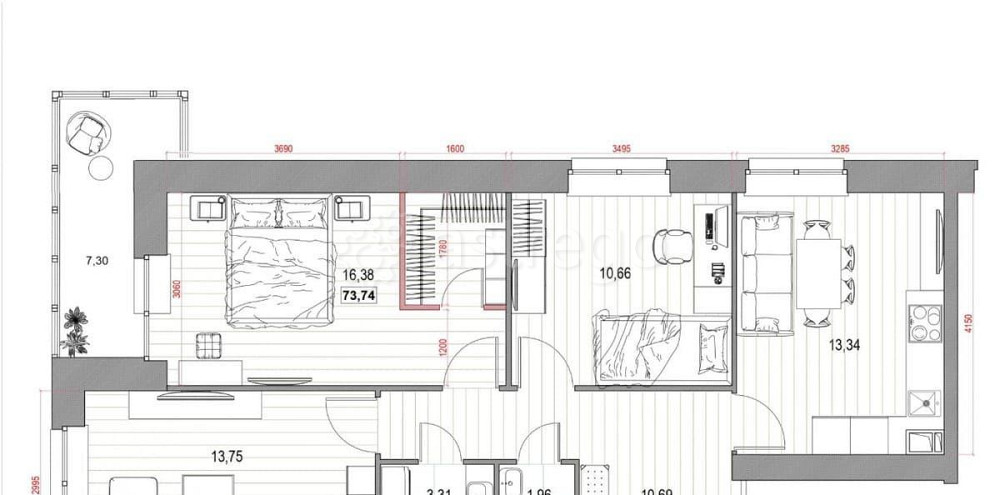 3-комн. квартира, 73.74 м2, 6/12 эт. Мирный - изображение 1
