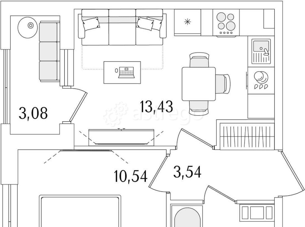1-комн. квартира, 32.82 м2, 4/13 эт. Санкт-Петербург - изображение 1
