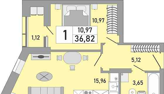 1-комн. квартира, 36.82 м2, 17/24 эт. Уфа