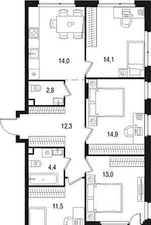 4-комн. квартира, 88.6 м2, 2/15 эт. Москва